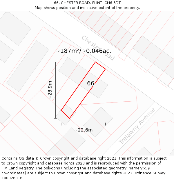 66, CHESTER ROAD, FLINT, CH6 5DT: Plot and title map