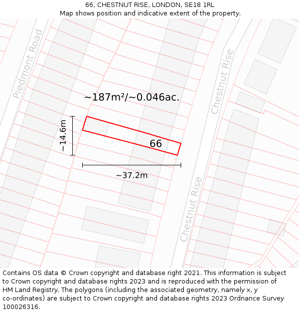 66, CHESTNUT RISE, LONDON, SE18 1RL: Plot and title map