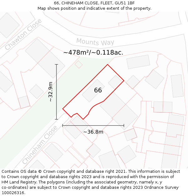 66, CHINEHAM CLOSE, FLEET, GU51 1BF: Plot and title map