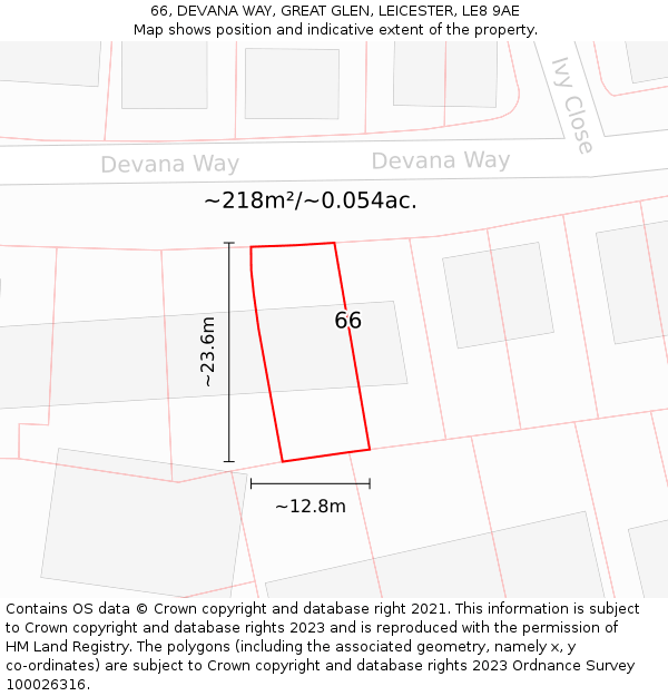 66, DEVANA WAY, GREAT GLEN, LEICESTER, LE8 9AE: Plot and title map