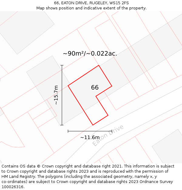 66, EATON DRIVE, RUGELEY, WS15 2FS: Plot and title map
