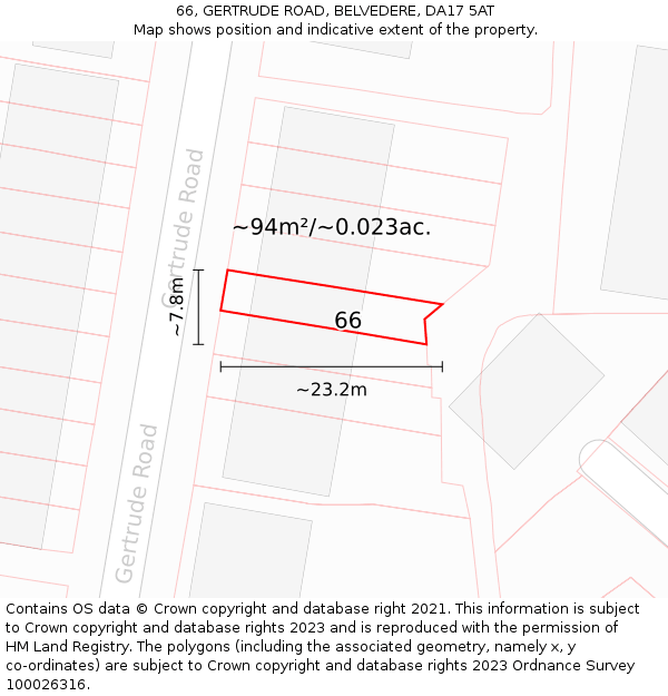 66, GERTRUDE ROAD, BELVEDERE, DA17 5AT: Plot and title map