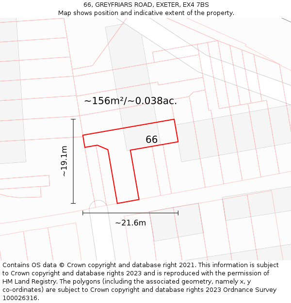 66, GREYFRIARS ROAD, EXETER, EX4 7BS: Plot and title map