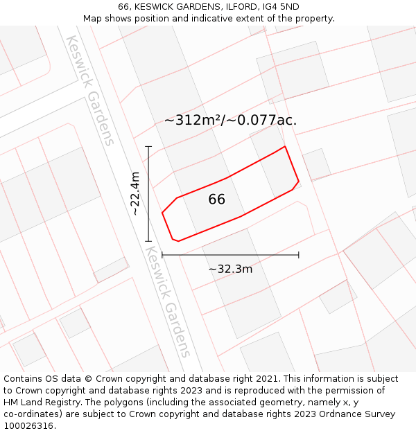 66, KESWICK GARDENS, ILFORD, IG4 5ND: Plot and title map