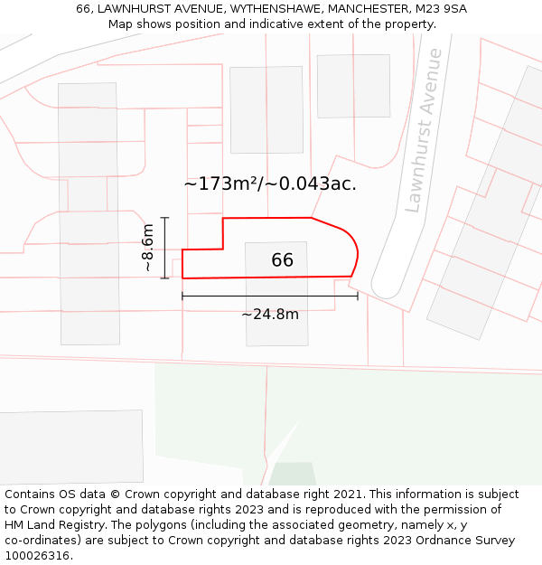 66, LAWNHURST AVENUE, WYTHENSHAWE, MANCHESTER, M23 9SA: Plot and title map