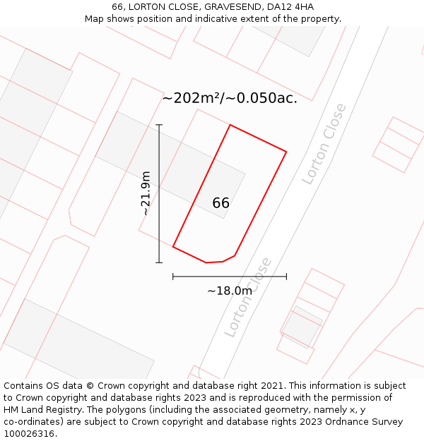 66, LORTON CLOSE, GRAVESEND, DA12 4HA: Plot and title map