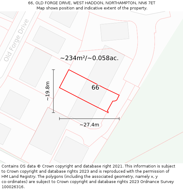 66, OLD FORGE DRIVE, WEST HADDON, NORTHAMPTON, NN6 7ET: Plot and title map