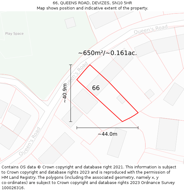 66, QUEENS ROAD, DEVIZES, SN10 5HR: Plot and title map
