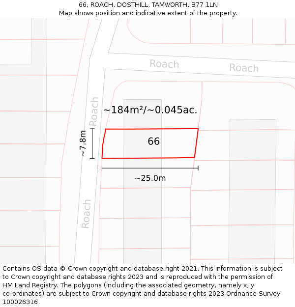 66, ROACH, DOSTHILL, TAMWORTH, B77 1LN: Plot and title map