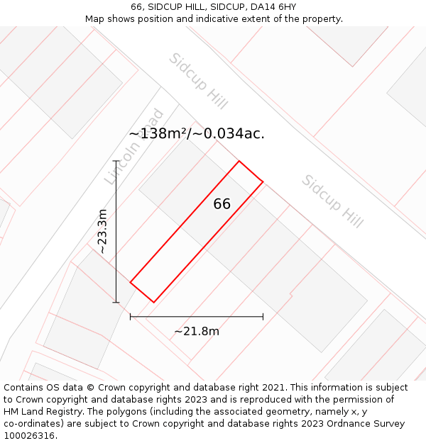 66, SIDCUP HILL, SIDCUP, DA14 6HY: Plot and title map