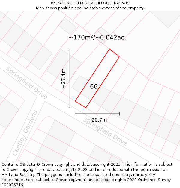 66, SPRINGFIELD DRIVE, ILFORD, IG2 6QS: Plot and title map