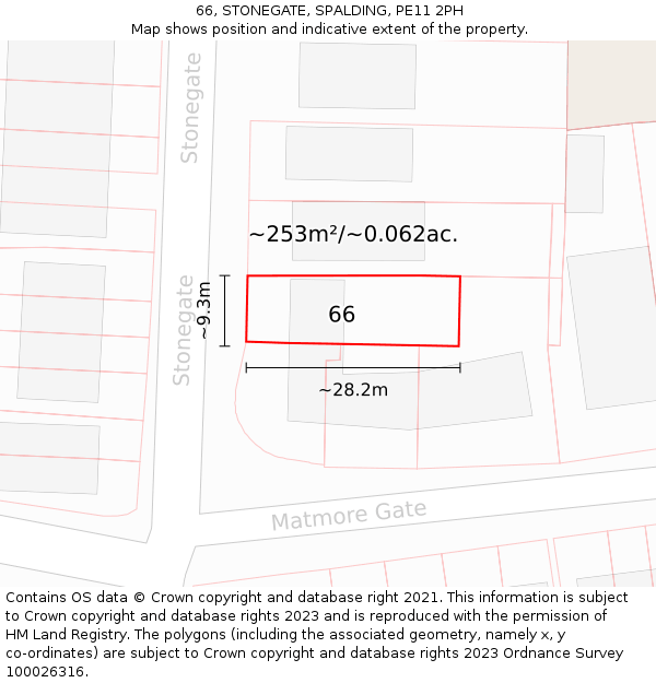 66, STONEGATE, SPALDING, PE11 2PH: Plot and title map