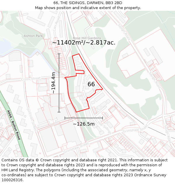 66, THE SIDINGS, DARWEN, BB3 2BD: Plot and title map