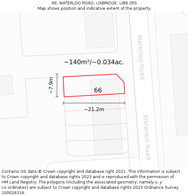 66, WATERLOO ROAD, UXBRIDGE, UB8 2RS: Plot and title map