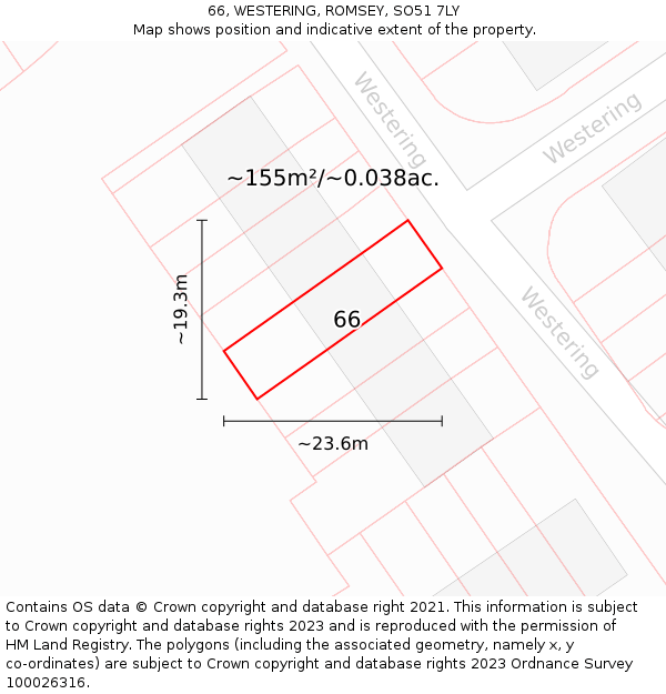 66, WESTERING, ROMSEY, SO51 7LY: Plot and title map