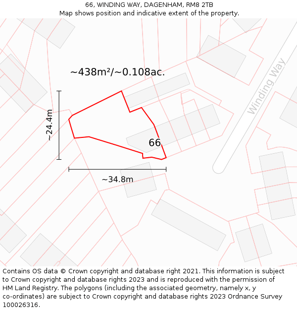66, WINDING WAY, DAGENHAM, RM8 2TB: Plot and title map