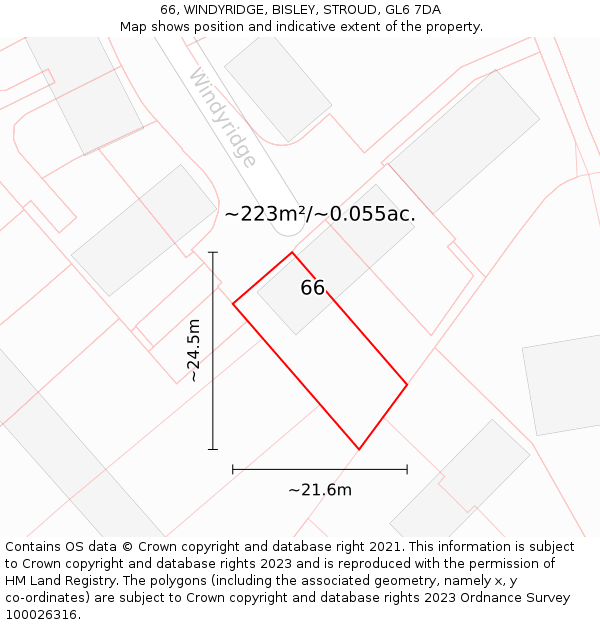 66, WINDYRIDGE, BISLEY, STROUD, GL6 7DA: Plot and title map