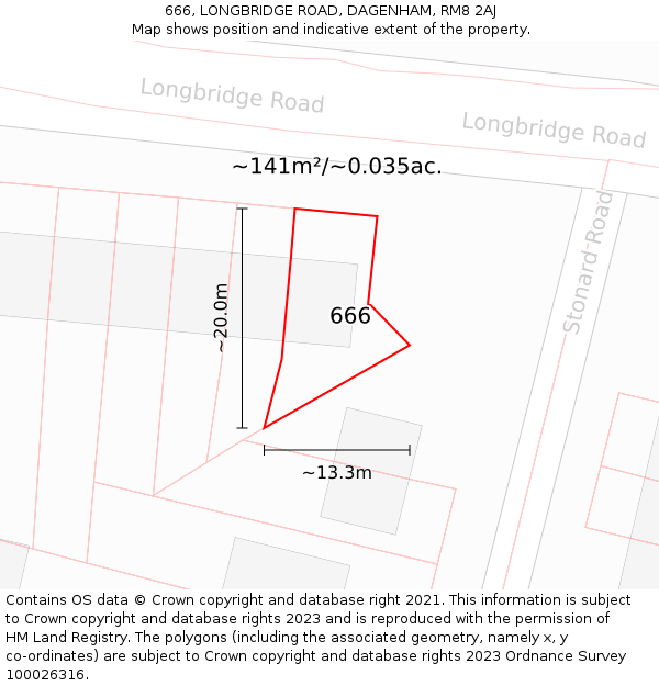 666, LONGBRIDGE ROAD, DAGENHAM, RM8 2AJ: Plot and title map