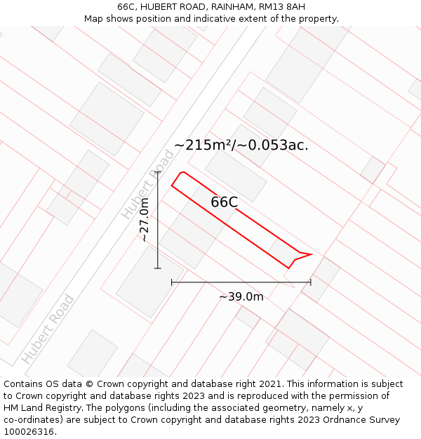 66C, HUBERT ROAD, RAINHAM, RM13 8AH: Plot and title map