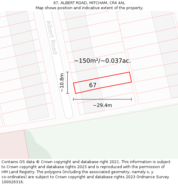67, ALBERT ROAD, MITCHAM, CR4 4AL: Plot and title map