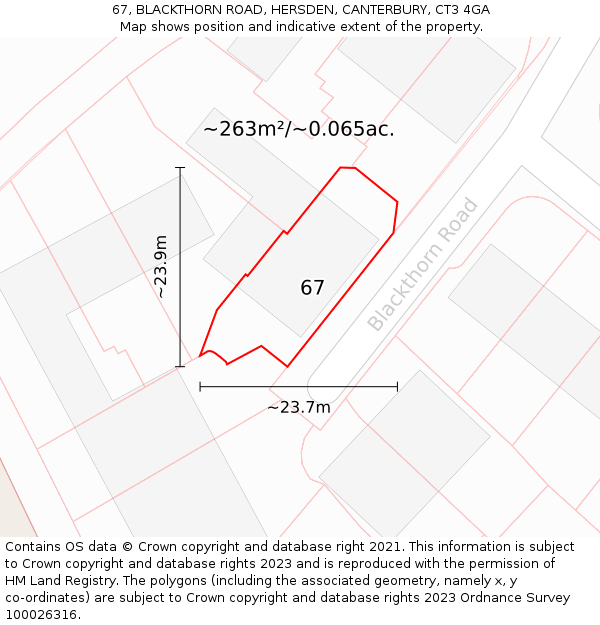 67, BLACKTHORN ROAD, HERSDEN, CANTERBURY, CT3 4GA: Plot and title map