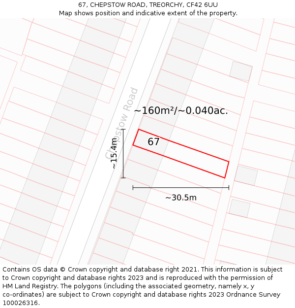 67, CHEPSTOW ROAD, TREORCHY, CF42 6UU: Plot and title map
