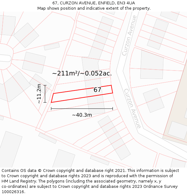 67, CURZON AVENUE, ENFIELD, EN3 4UA: Plot and title map