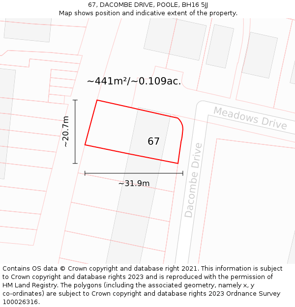 67, DACOMBE DRIVE, POOLE, BH16 5JJ: Plot and title map