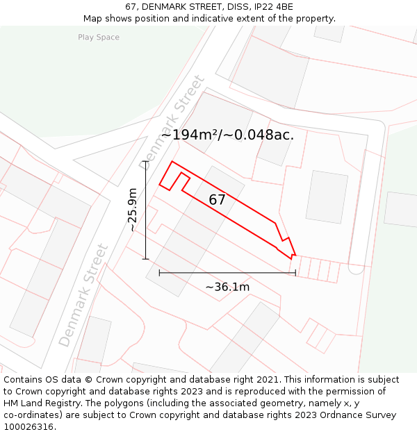 67, DENMARK STREET, DISS, IP22 4BE: Plot and title map