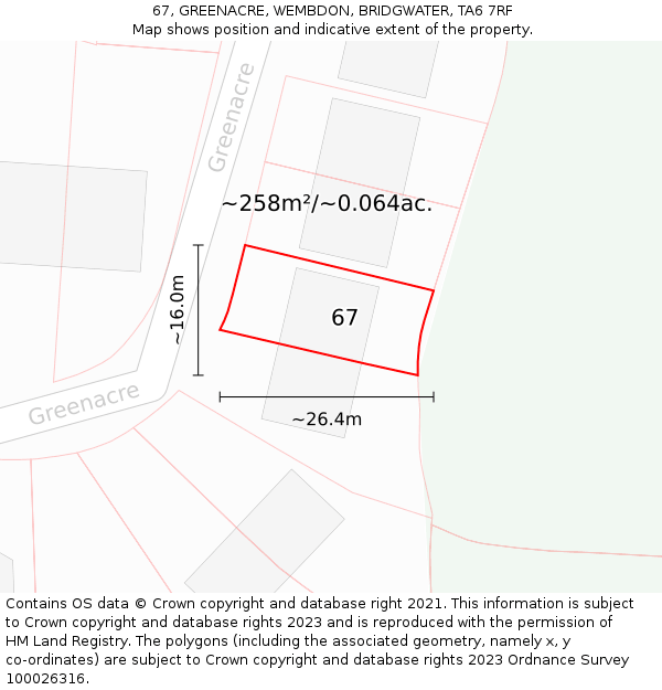 67, GREENACRE, WEMBDON, BRIDGWATER, TA6 7RF: Plot and title map