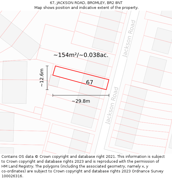 67, JACKSON ROAD, BROMLEY, BR2 8NT: Plot and title map