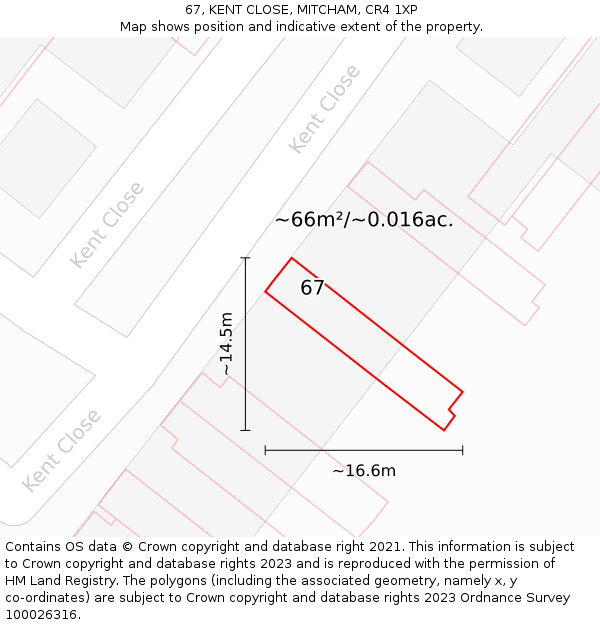 67, KENT CLOSE, MITCHAM, CR4 1XP: Plot and title map