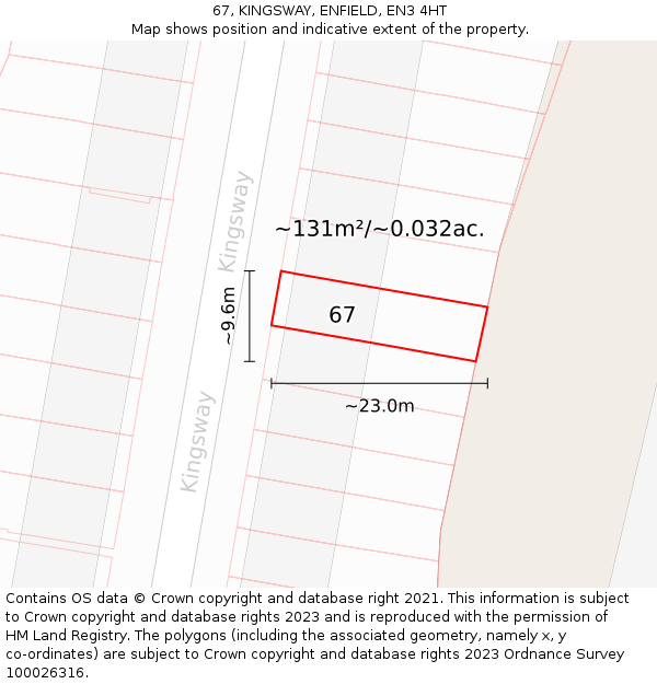 67, KINGSWAY, ENFIELD, EN3 4HT: Plot and title map