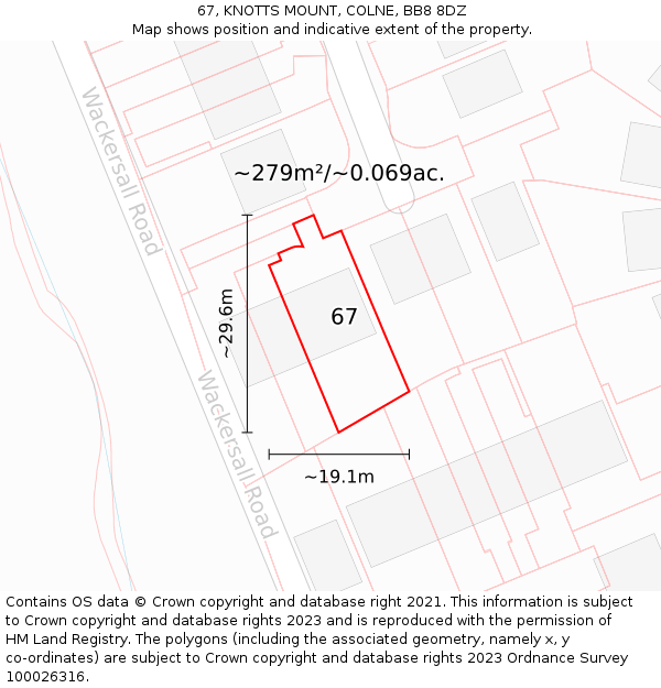 67, KNOTTS MOUNT, COLNE, BB8 8DZ: Plot and title map