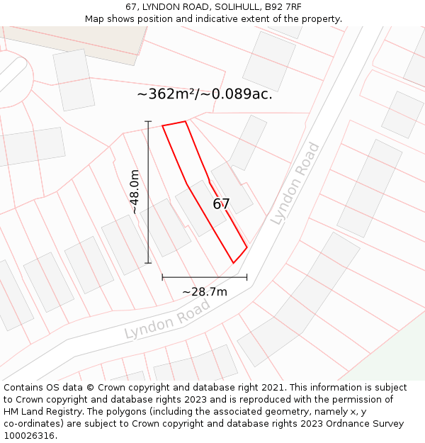67, LYNDON ROAD, SOLIHULL, B92 7RF: Plot and title map