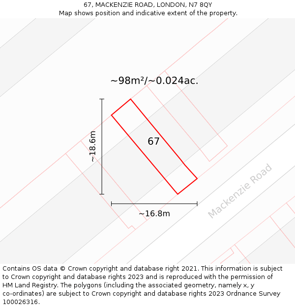 67, MACKENZIE ROAD, LONDON, N7 8QY: Plot and title map