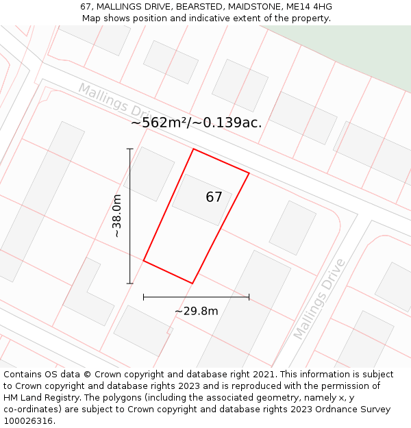 67, MALLINGS DRIVE, BEARSTED, MAIDSTONE, ME14 4HG: Plot and title map