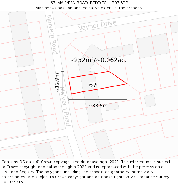 67, MALVERN ROAD, REDDITCH, B97 5DP: Plot and title map