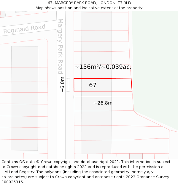 67, MARGERY PARK ROAD, LONDON, E7 9LD: Plot and title map