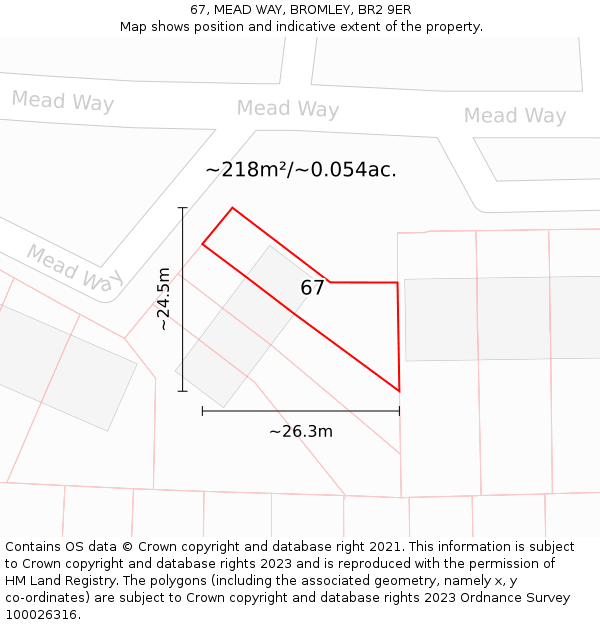 67, MEAD WAY, BROMLEY, BR2 9ER: Plot and title map