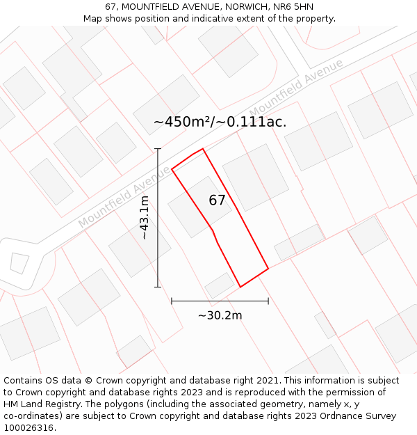 67, MOUNTFIELD AVENUE, NORWICH, NR6 5HN: Plot and title map