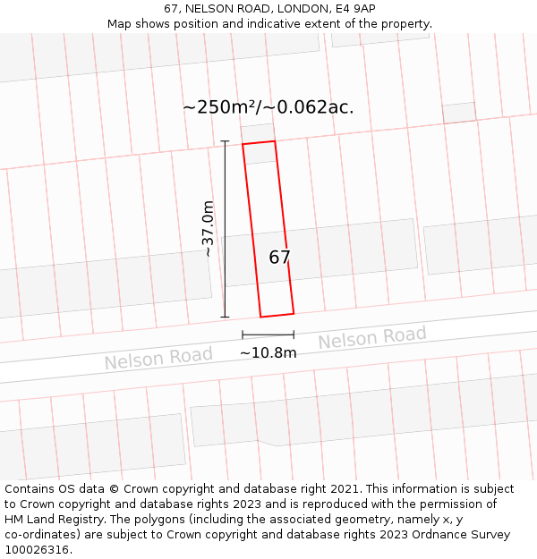 67, NELSON ROAD, LONDON, E4 9AP: Plot and title map