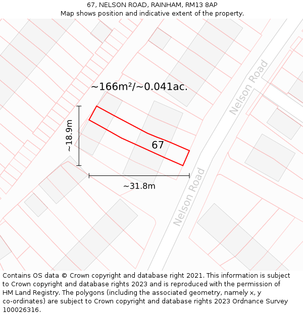 67, NELSON ROAD, RAINHAM, RM13 8AP: Plot and title map