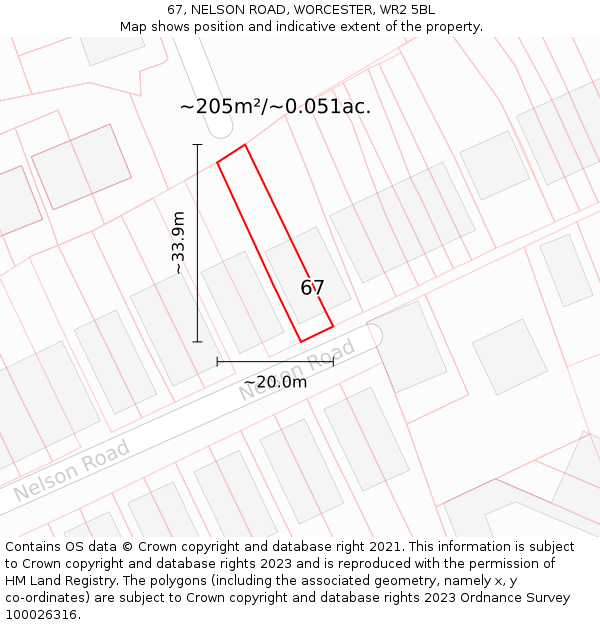 67, NELSON ROAD, WORCESTER, WR2 5BL: Plot and title map