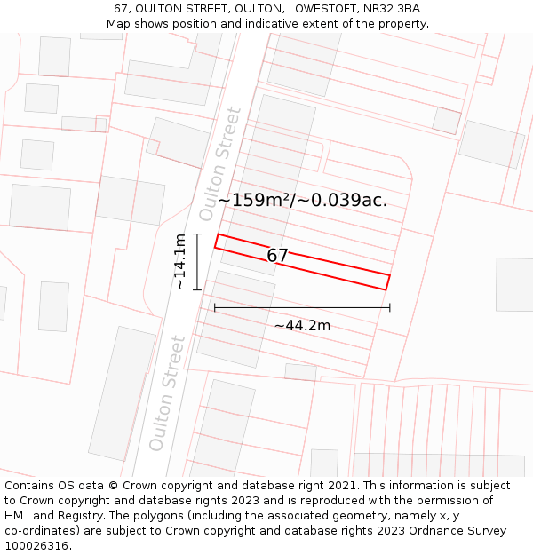 67, OULTON STREET, OULTON, LOWESTOFT, NR32 3BA: Plot and title map