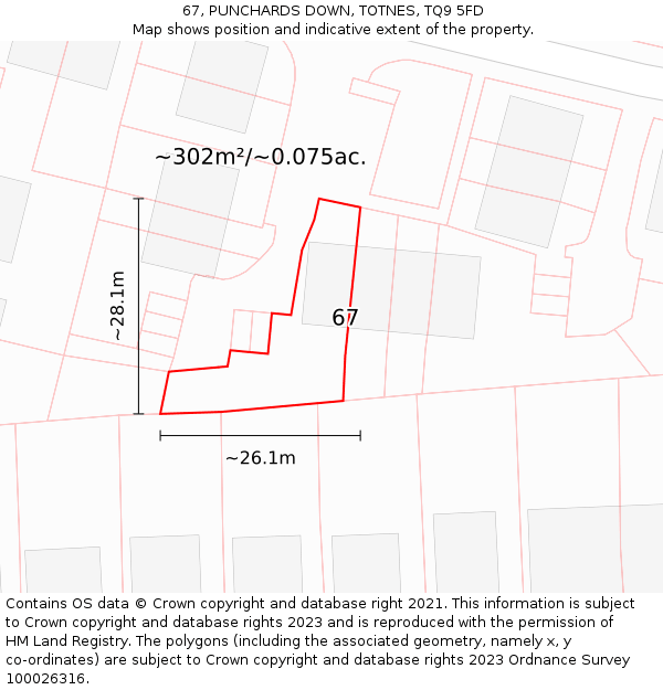 67, PUNCHARDS DOWN, TOTNES, TQ9 5FD: Plot and title map