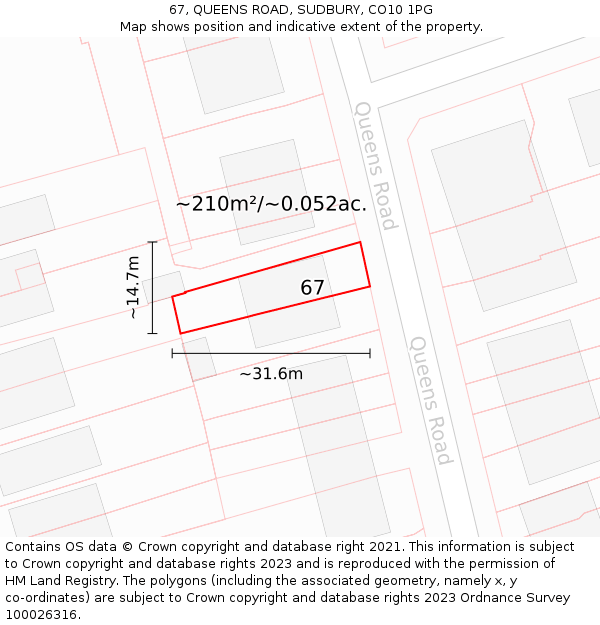 67, QUEENS ROAD, SUDBURY, CO10 1PG: Plot and title map