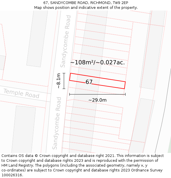 67, SANDYCOMBE ROAD, RICHMOND, TW9 2EP: Plot and title map