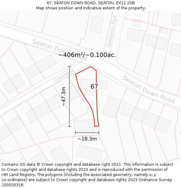 67, SEATON DOWN ROAD, SEATON, EX12 2SB: Plot and title map