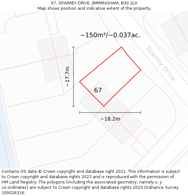 67, SPARREY DRIVE, BIRMINGHAM, B30 2LX: Plot and title map